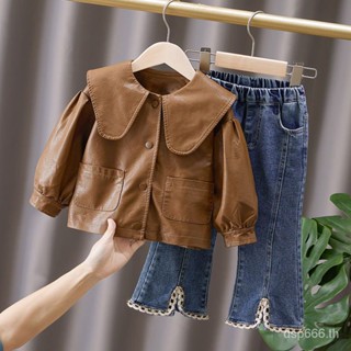 Girls Leather coat Spring and Autumn New Korean style Foreign girls coat childrens loose casual leather jacket womens treasure fashion 8QGE