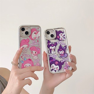 เคสแข็ง เคสไอโฟน iPhone 14 Pro Max iPhone 13 Pro Max iPhone 12 Pro Max iPhone 11 Cute Cartoon คุโรมิ Kuromi &amp; เมโลดี้ Melody Electroplating Frame Hard Case