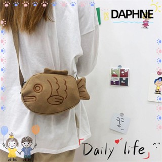 Daphne กระเป๋าถือ กระเป๋าสะพายไหล่ ผ้าแคนวาส ปักลายการ์ตูนปลาน่ารัก แบบพกพา พร้อมสายคล้องไหล่ สําหรับผู้ชาย และผู้หญิง