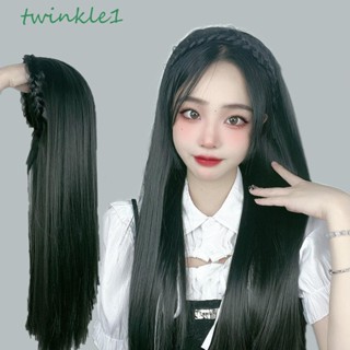 Twinkle1 ที่คาดผม แบบถัก วิกผู้หญิง สีดํา มีสไตล์ อินเทรนด์ ต่อผม มองไม่เห็น เด็กผู้หญิง สุภาพสตรี ยาว ตรง ที่คาดผม วิกผม