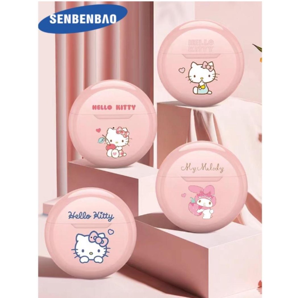 หูฟังบลูทูธไร้สาย ลายการ์ตูน Hello Kitty Cat TWS น่ารัก สีชมพู สําหรับเด็กผู้หญิง