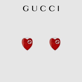 [พร้อมกล่องบรรจุภัณฑ์] พร้อมส่ง GUCCI GUCCI ต่างหูเงิน เคลือบ G คู่ แบบเชื่อมต่อกัน สําหรับผู้หญิง