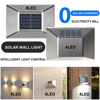 โคมไฟติดผนัง LED พลังงานแสงอาทิตย์ สเตนเลส กันน้ํา สําหรับตกแต่งสวน กลางแจ้ง บรรยากาศบันได