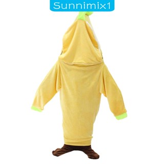 [Sunnimix1] ชุดนอนจั๊มสูท มีฮู้ด ผ้าสักหลาด แบบนิ่ม ลายผลไม้อีสเตอร์