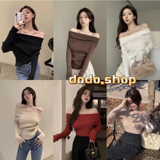 DODO**สินค้าใหม่พร้อมส่ง**เสื้อไหมพรมปาดไหลแขนยาวดีเทลทอร่องใหญ่ เก็บทรง(98117-1)