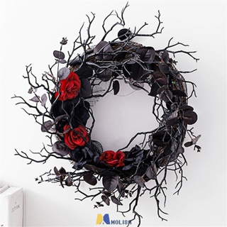 Love In Hong Kong Halloween Dead Branch Wreath จำลองดอกไม้สีดำพวงหรีดตกแต่งประตูแขวนวันหยุดจัดหวายแหวนแขวนผนัง MOLISA