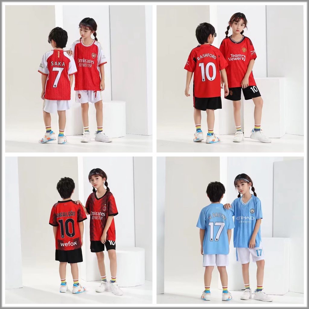 เสื้อกีฬาแขนสั้น ลายทีมฟุตบอล Rashford Saka De Bruyne Haaland 2023 24 Season สําหรับเด็กผู้ชาย และเด