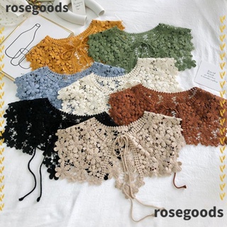 Rosegoods1 ผ้าคลุมไหล่ ผ้าลูกไม้ สไตล์เรโทร ปรับได้ ถอดออกได้ สําหรับตกแต่งเสื้อผ้า