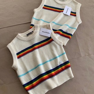 AJ2X AC smiling face rainbow striped sweater hollow-out vest autumn and winter overhanging sweater