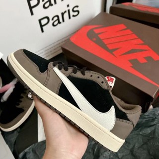 เลขที่ 1 Travis Scott x nk wmns Air Jordans 1 low Olive AJ1 รองเท้าบาสเก็ตบอล สําหรับผู้ชาย ผู้หญิง ไซซ์มาตรฐาน: 35-46