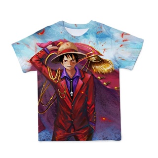 ใหม่ เสื้อยืดลําลอง แขนสั้น ระบายอากาศ พิมพ์ลายอนิเมะ One Piece ทรงหลวม สําหรับผู้ชาย