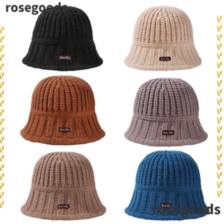 Rosegoods1 หมวกบักเก็ตถักโครเชต์ ถักโครเชต์ แบบนิ่ม อบอุ่น สไตล์ชาวประมง แฟชั่นสําหรับผู้หญิง