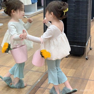 Korean style childrens clothing 2023 new fashionable girls autumn suit childrens doll shirt leggings two-piece suit fashionable DRYM