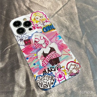 เคสป้องกันโทรศัพท์มือถือ แบบแข็ง ลายการ์ตูนกราฟฟิตี้ Gwen Spiderman สําหรับ iPhone 13 14Promax 11 12Pro 13mini xs xr xsmax 7 8plus