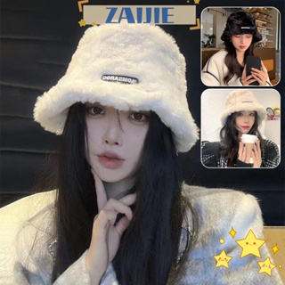 Zaijie24 หมวกชาวประมง, หมวกบักเก็ต ผ้ากํามะหยี่ขนนิ่มเทียม สไตล์เกาหลี, หมวกแฟชั่น สีพื้น หนา ฤดูหนาว สําหรับผู้หญิง