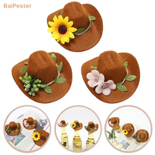 [BaiPester] หมวกคาวบอย ผ้าสักหลาด ลายดอกทานตะวัน สําหรับตกแต่งขวดไวน์ ปาร์ตี้วันเกิด