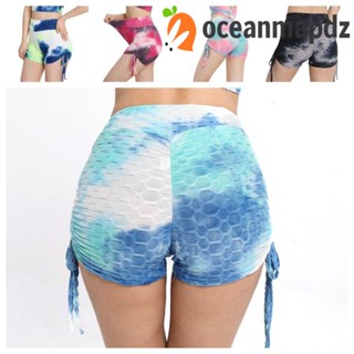 Oceanmapdz กางเกงขาสั้น ผูกเชือก ผูกโบว์ ระบายอากาศ แฟชั่น ยืดหยุ่น ควบคุมหน้าท้อง ยกก้น เลกกิ้ง ยิม ฟิตเนส