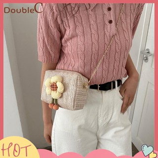 【Double C 】✿   กระเป๋าสะพายไหล่ กระเป๋าถือ สานด้วยฟางสาน ลายดอกไม้ หรูหรา เหมาะกับเดินชายหาด แฟชั่นฤดูร้อน สําหรับสตรี