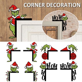 New Christmas Creative Grinch Door Corner Ornament Wooden Door Corner Decoration