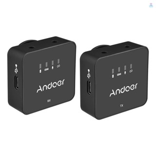 [T&amp;L]Andoer One-trigger-one ระบบไมโครโฟนไร้สาย 2.4G (ตัวส่งสัญญาณ 1 ชิ้น ตัวรับสัญญาณ 1 ชิ้น) คลิปไมโครโฟน ระยะไกล 30 ม. พร้อมสายสัญญาณเสียง TRS และ TRRS 3.5 มม. สําหรับ S