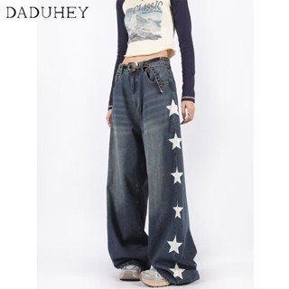 DaDuHey🎈 2023 New American Style Retro High Street Washed Jeans Large Size Loose Straight-Leg Casual Mop Pants