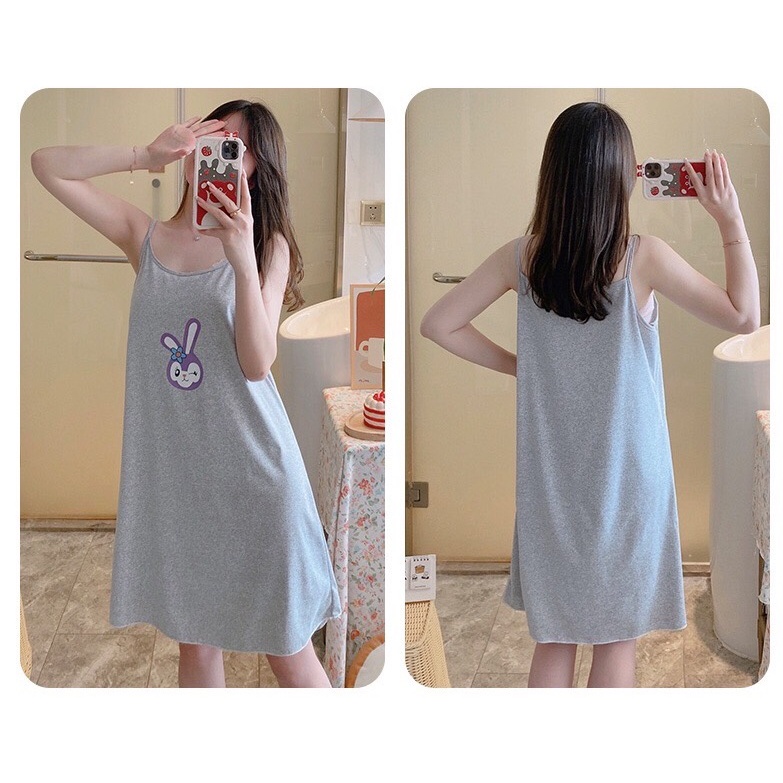 142 SBT ชุดนอนกระโปรงสายเดี่ยวผ้าคอตตอนปรับสายไม่ได้ผ้านิ่มสกรีนภาพสวยๆสินค้ามีไซส์ M - 2XL ให้เลือก