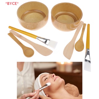 Byce&gt; ชุดเครื่องมือผสมมาส์กหน้า ชามไม้ไผ่ธรรมชาติ แปรงไม้พาย และช้อน DIY 4 ชิ้น