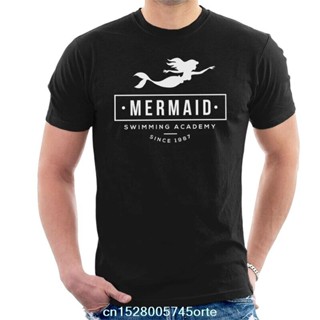 เสื้อยืดแขนสั้นMermaid Swimming Academy Mens T-Shirt 100% cotton tee shirtS-5XL