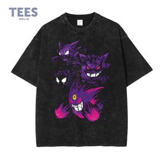 เสื้อยืดแขนสั้นGengar เสื้อยืด Vintage ล้างอะนิเมะ Pokemon T เสื้อ Streetwear Harajuku สั้นแขนเสื้อสบายๆมังงะ Ectoplasma