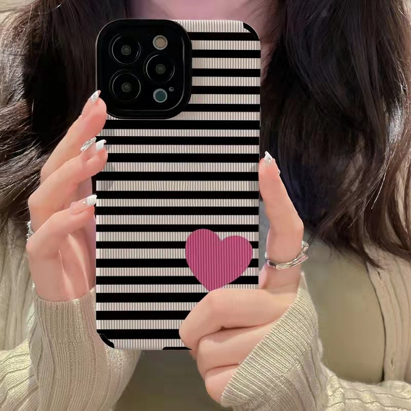 เคสโทรศัพท์มือถือหนังแกะ แบบนิ่ม ลายหัวใจ สีชมพู สําหรับ iPhone 11pro Max 14 Promax 11 12 13 6 7 8Plus X Max 15promax