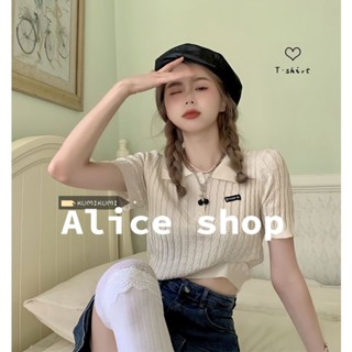 Alice  เสื้อยืดผู้หญิง เสื้อคลุมรูปการ์ตูนคอโปโลห้าวิบากปกติ  ทันสมัย Stylish รุ่นใหม่ Comfortable A23K02W 36Z230909