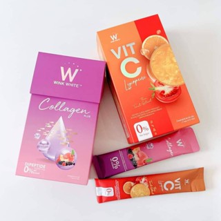 ราคาต่อเซต 2 กล่อง เซตอาหารผิวฉบับสาววิงค์ไวท์ คอลลาเจนพลัส COLLAGEN PLUS &amp; วิตซีไลโคปิน VIT C LYCOPENE BY WINK WHITE