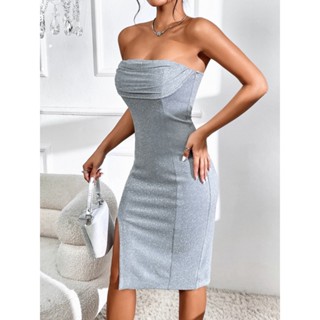 [New products in stock] 2023 European and American Strapless split dress sparkling dress hip-wrapped dress womens sexy backless dress quality assurance ZTUZ