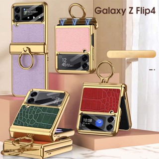 เคสโทรศัพท์มือถือหนังจระเข้ ฝาพับแม่เหล็ก พร้อมแหวนนิ้ว สําหรับ Samsung Z Flip 4 Flip 3 Flip 4