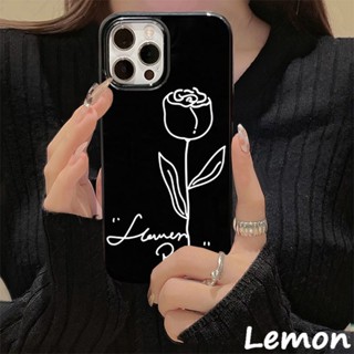 [Lemon] เคสโทรศัพท์มือถือ ลายเส้นดอกกุหลาบ แวววาว เรียบง่าย สําหรับ iPhone 7 8 7plus 8plus 11 12 X XS XR XSMAX 11pro 12promax 11promax 12promax 13 13pro 13promax