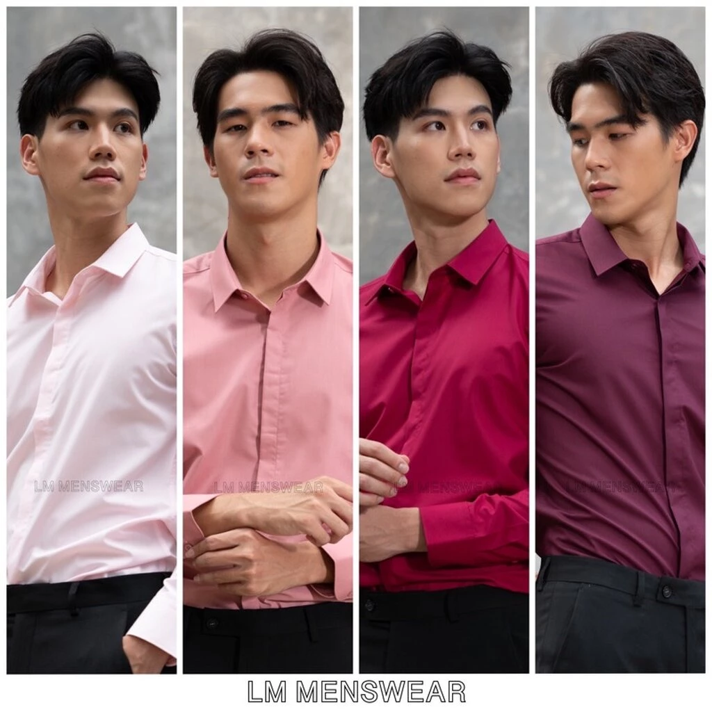 เสื้อเชิ้ตคุณภาพ คอปก 2 แบบ (ซ่อนกระดุม / โชว์กระดุม) สีชมพูอ่อน (Soft Pink) ชมพูกุหลาบ (Rose Pink) สีแดง (Red) สีเลื...