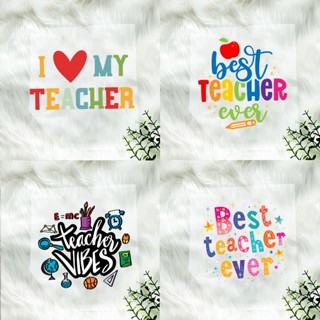 แผ่นแพทช์สติกเกอร์ พิมพ์ลาย I Love Teacher DIY สําหรับติดตกแต่งเสื้อยืด