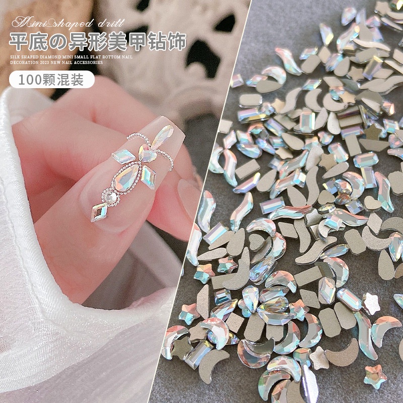 100 ชิ้นคริสตัลผ้าไหมสีคอนยัคขนาดเล็กคริสตัลก้นแบนรูปทรงพิเศษเพชร