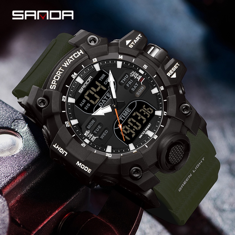 Sanda นาฬิกาข้อมือสปอร์ต กันน้ํา กันตก อเนกประสงค์ คุณภาพอุตสาหกรรมทหาร SD6126-2
