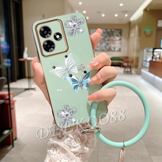 เคสโทรศัพท์มือถือ ลายผีเสื้อบินน่ารัก พร้อมสายคล้องมือ สีชมพู สําหรับ Realme C53 C55 C33 NFC 4G Realme C53 2023