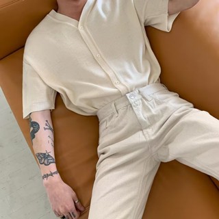 เสื้อคาร์ดิแกน เสื้อกันหนาว คอวี แขนสั้น ทรงหลวม แบบลําลอง สําหรับผู้ชาย