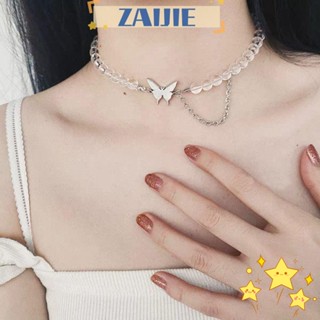 Zaijie24 สร้อยคอโซ่คริสตัลใส แฟชั่น