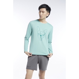 ESP เสื้อทีเชิ้ตแขนยาวลายเฟรนช์ชี่ ผู้ชาย สีเขียว | Long Sleeve Frenchie T-Shirt | 3860