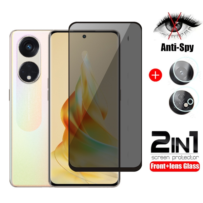 2in1 PRIVACY กระจกนิรภัยสําหรับ OPPO Reno 8T A60 A78 A98 4G 5G คลุมทั้งหมด Tinted Anti Spy ป้องกันหน้าจอป้องกันฟิล์ม