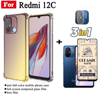 3in1 เคสซิลิโคน กันกระแทก สําหรับ Redmi 12C 12 C 1 2C ฟิล์มฝ้าเซรามิค + ฟิล์มเลนส์กล้อง