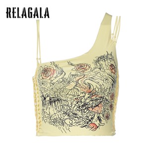 Relagala ใหม่ เสื้อยืดแขนกุด ตัวสั้น พิมพ์ลาย ฉลุลาย สีพื้น แฟชั่นสําหรับผู้หญิง 2023