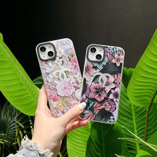 เคสโทรศัพท์มือถือแฟชั่น ลายดอกไม้ พืช สองด้าน สําหรับ iPhone 11 14 Plus 12 13 Pro Max