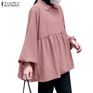 Zanzea เสื้อเบลาส์ คอเต่า จับจีบ แขน Raglan ยาง สไตล์สตรีท มุสลิม สําหรับผู้หญิง