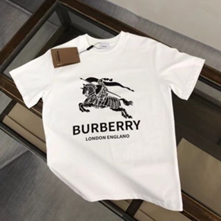 เสื้อแขนสั้นลําลอง ผ้าฝ้ายแท้ พิมพ์ลายโลโก้ Burber ขนาดใหญ่ คุณภาพสูง แฟชั่นสําหรับผู้ชาย และผู้หญิง ไซซ์ XS-3XL