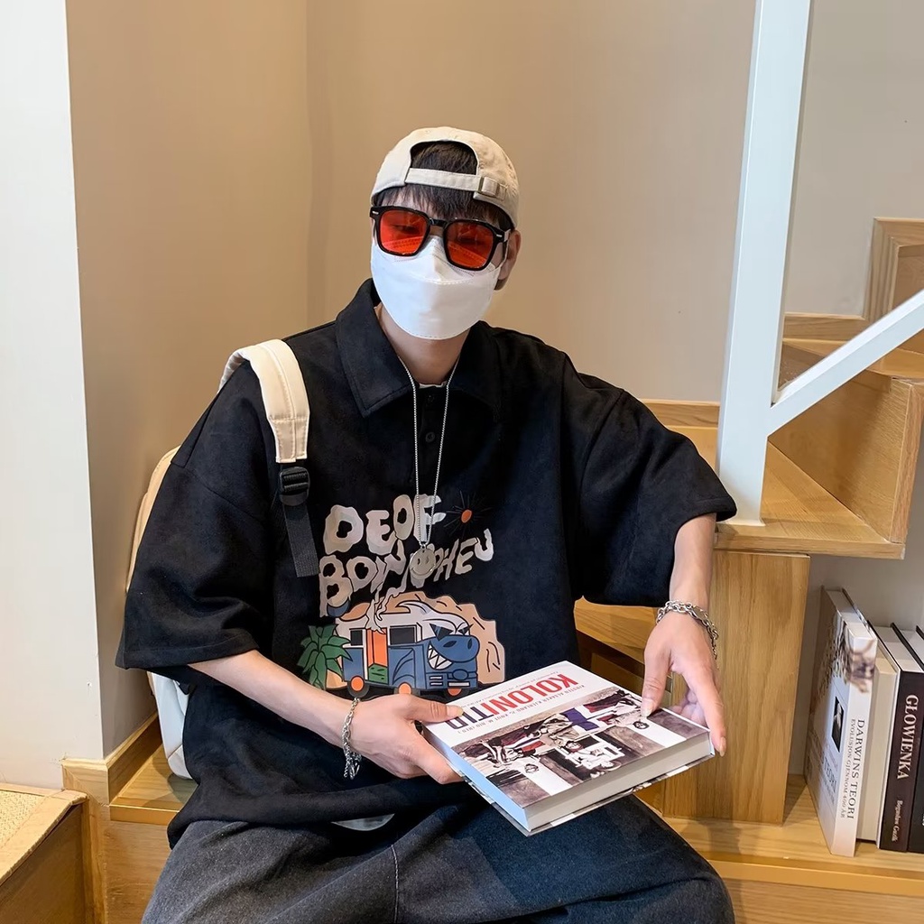 เสื้อโปโล แขนห้าส่วน พิมพ์ลาย เข้ากับทุกการแต่งกาย แบบเรียบง่าย แฟชั่นฤดูร้อน สําหรับผู้ชาย